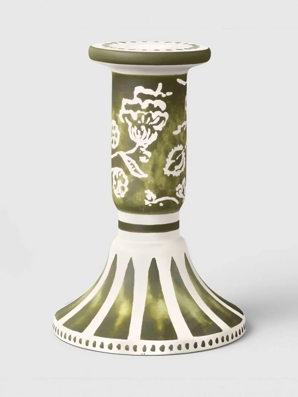 Threshold Hand-Painted Olive Green Floral Ceramic Candle Holder